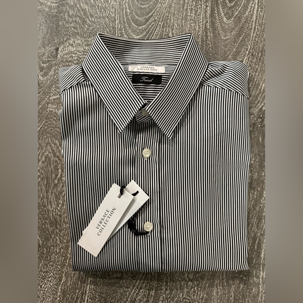 Versace Collection Trend Black and White Striped Dress Shirt